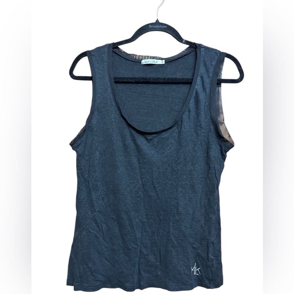 Maloka 100% linen tank top sheer sleeve trim lagenlook size 4